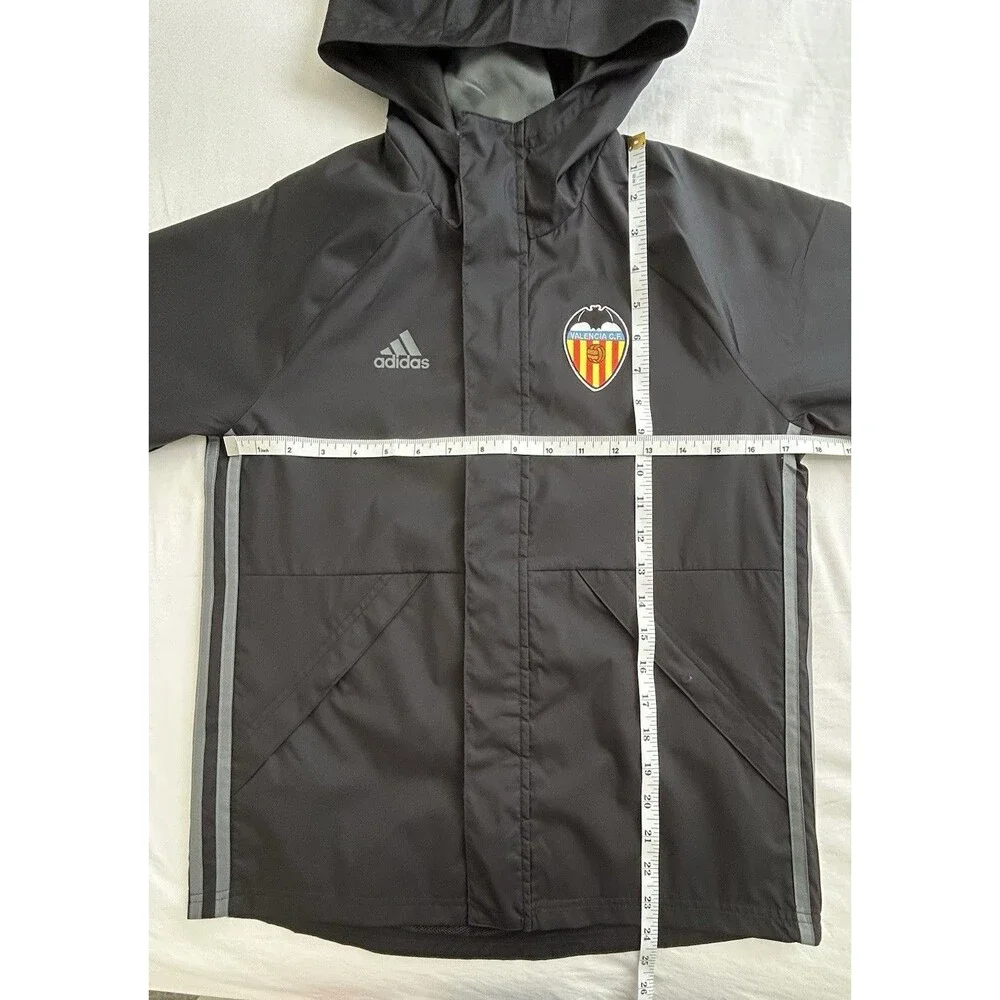 NWOT Adidas Valencia CF Youth Rain Jacket Windbreaker Black Hooded Size M 11-12
